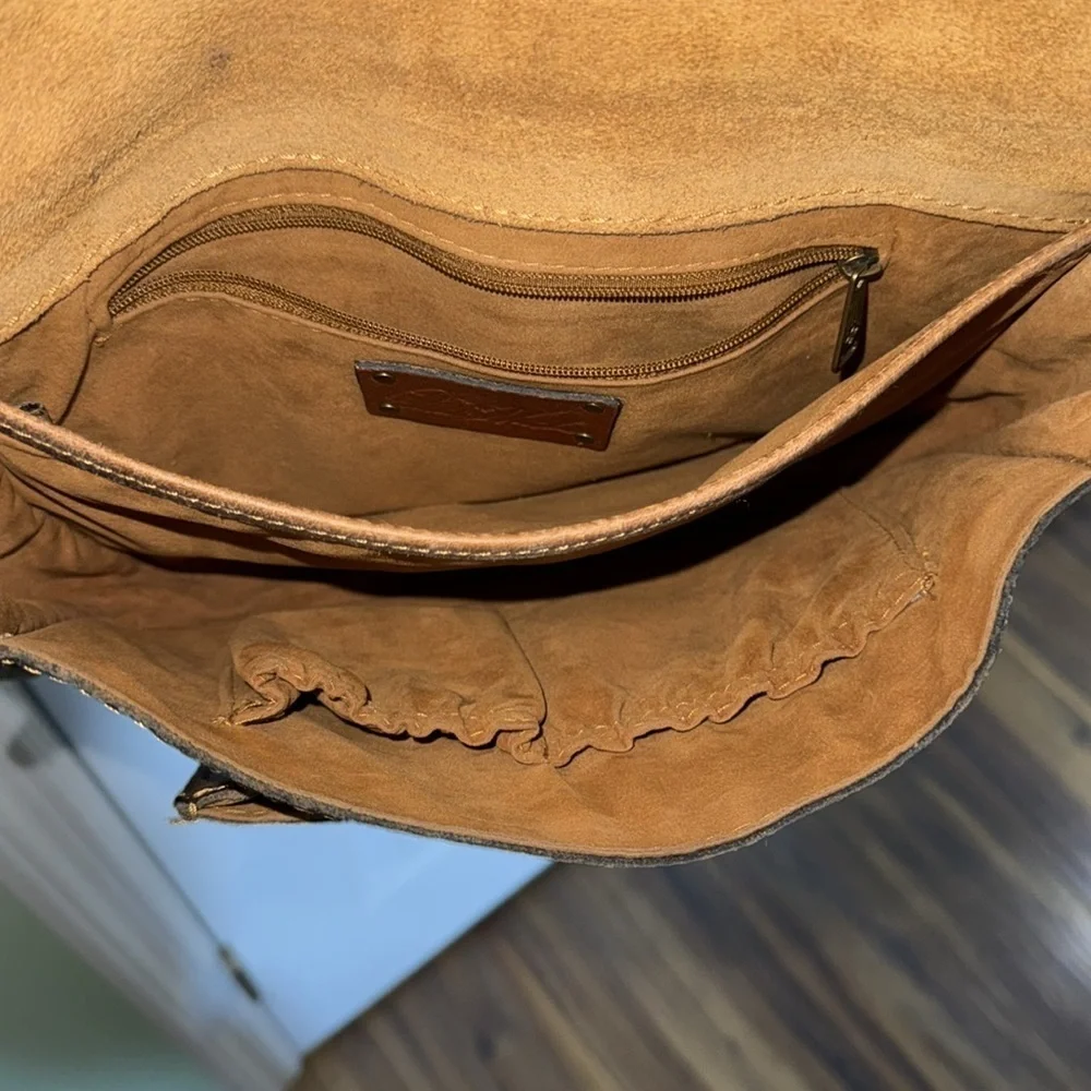 Patricia Nash Brown Beaumont Tooled Leather Boho Western Crossbody Bag